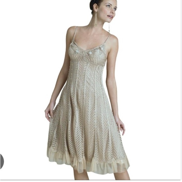 Sue Wong Y2K Beaded Silver Crocket Embellished  Ruffle Dress M - Picture 1 of 12